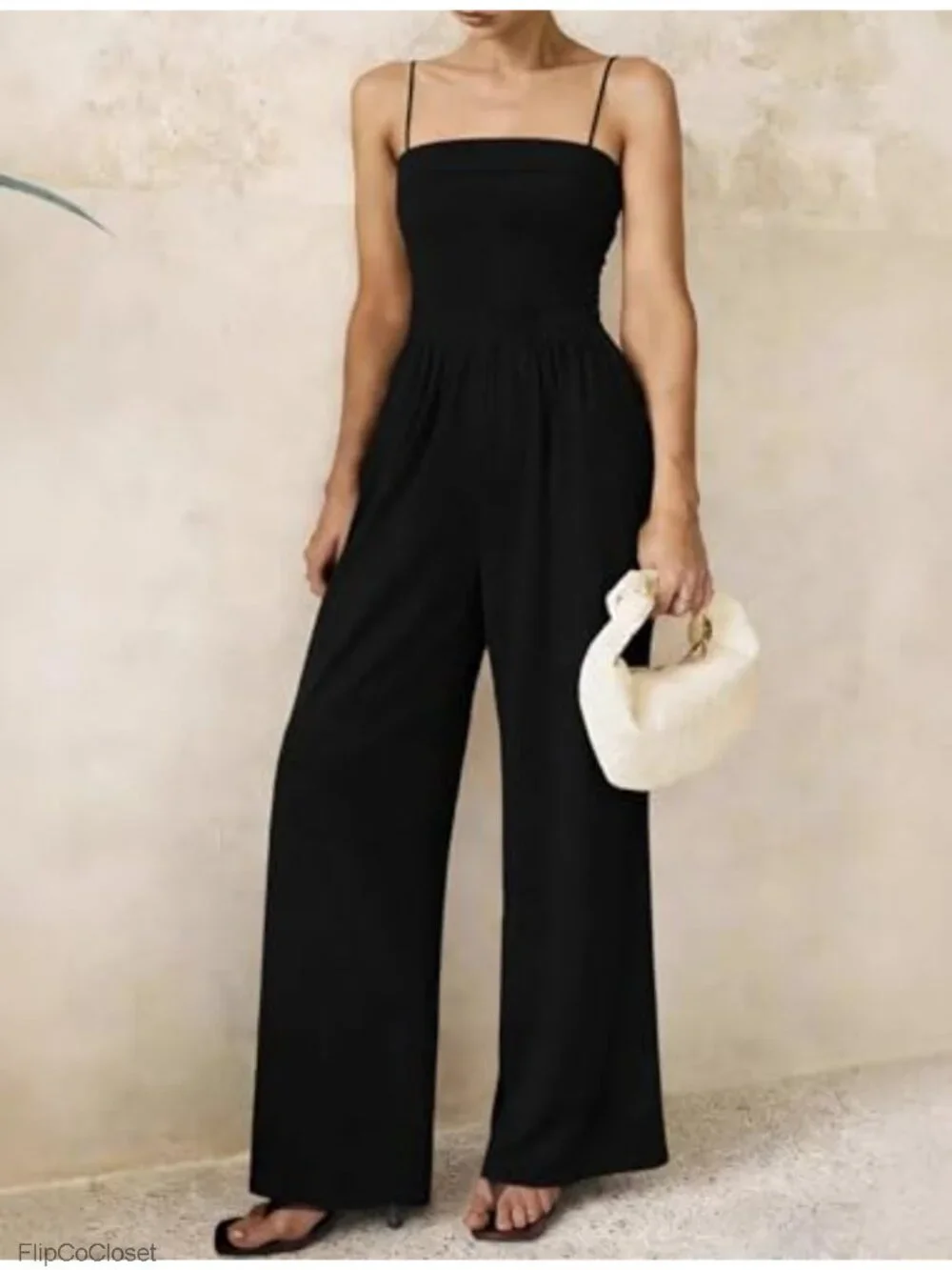 Womens Dressy Sleeveless Tube Wide Leg Jumpsuit with Pockets Ribbed Knit Summer